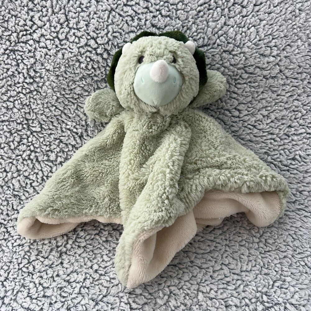 Linzy Dinosaur Baby Lovey Plush Rattle Green Mint Security Blanket Rhino 14"